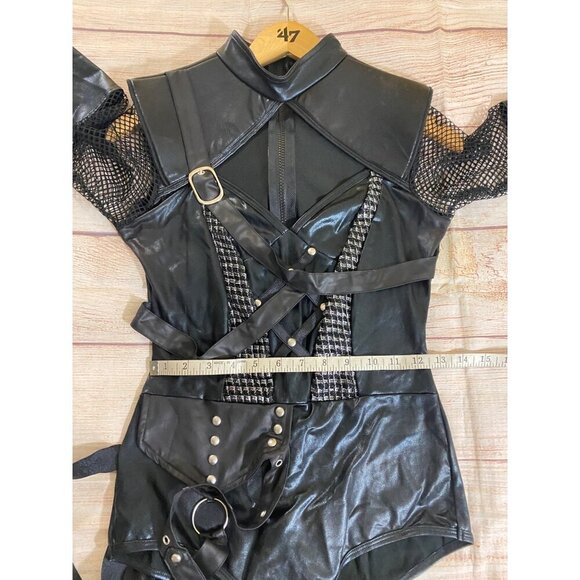 Leg Avenue Women's Black Faux Leather Long Sleeve Key Hole Front One Piece - Sma - Picture 10 of 15